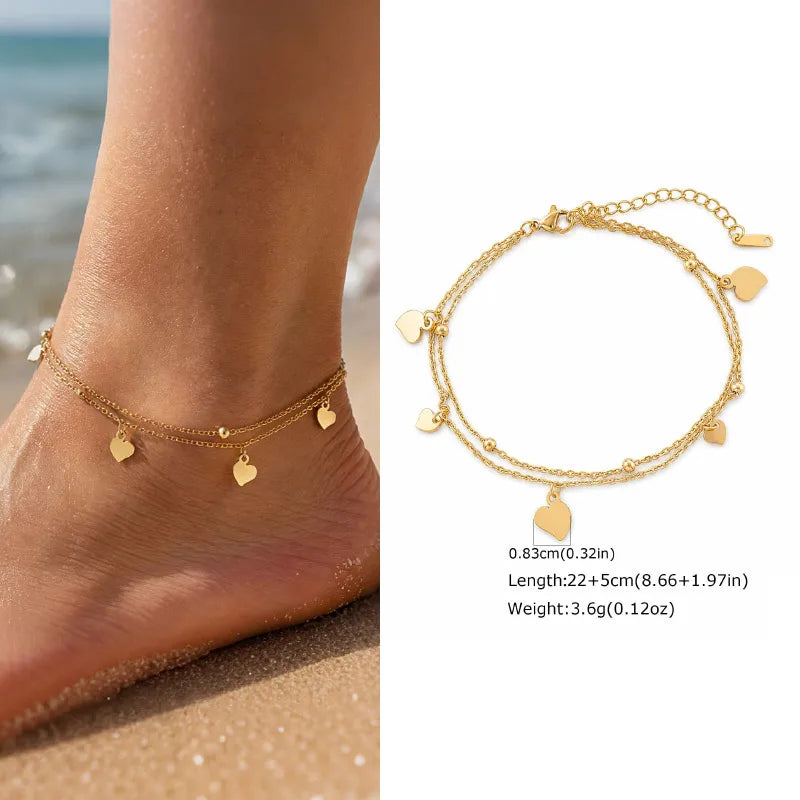 Waterproof Layered Anklet Bracelet for Women, Adjustable Gold Plated with Zirconia Stainless Steel Link Foot Chain Jewelry