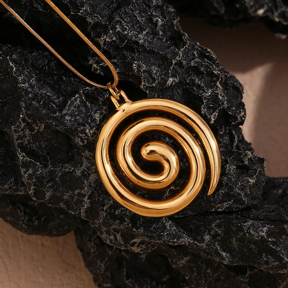 Snake Chain Vortex Spiral Pendant Necklace Waterproof Tarnish Free 18K Gold Plated Jewelry 316L Stainless Steel Accessories