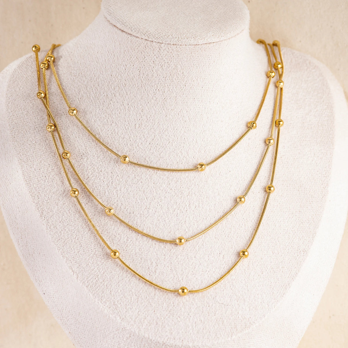 Triple Layer Necklace Set, Stackable 3 Layer Choker for Women, 18K Gold Plated Stainless Steel Fashion Layered Jewelry