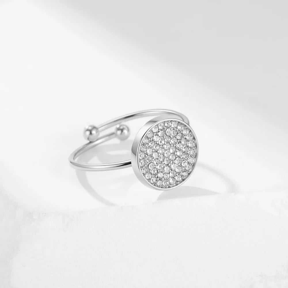 Clear Zircon Round Open Ring Women Stainless Steel Gold Color Adjustable Finger Rings Waterproof Minimalist Jewelry Wholesale