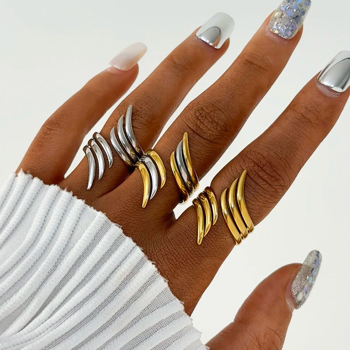 Minimalist 18K Gold Plated Line Stainless Steel Rings Thin Waterproof Quality Jewelry Stackable Rings Women's Accessories Gifts