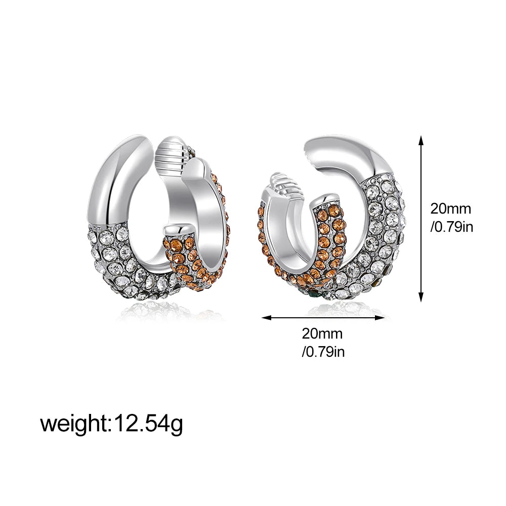 1pcs Delicate CZ Zircon Double Layer C-shape Chunky Cuff Earrings Stainless Steel No Piercing Cartilage Ear Clip Luxury Jewelry