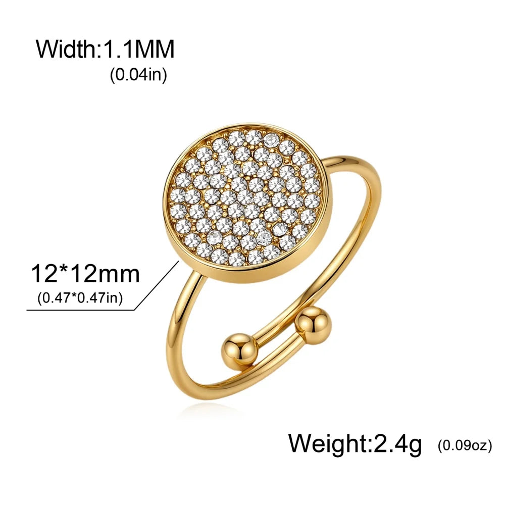 Clear Zircon Round Open Ring Women Stainless Steel Gold Color Adjustable Finger Rings Waterproof Minimalist Jewelry Wholesale