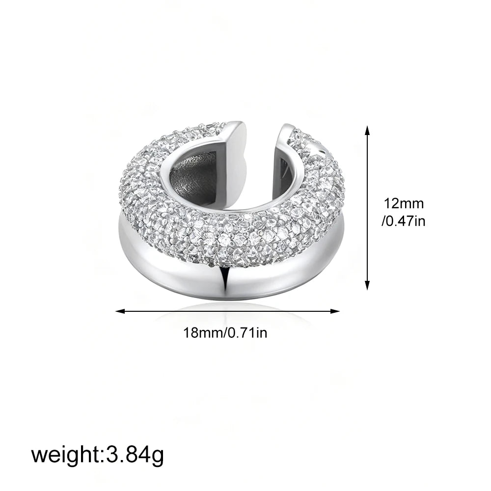 1pcs Delicate CZ Zircon Double Layer C-shape Chunky Cuff Earrings Stainless Steel No Piercing Cartilage Ear Clip Luxury Jewelry