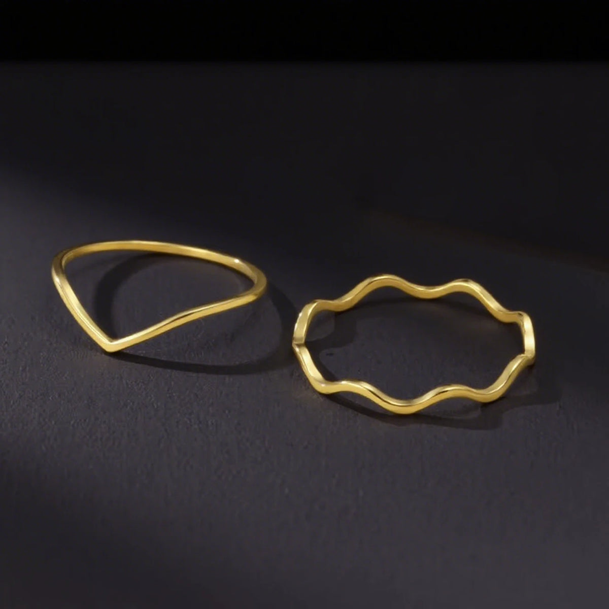 Minimalist Stackable Wave Rings for Women Geometric Finger Ring Stainless Steel Golden Jewelry Thin Rings Set Daily Party Wear