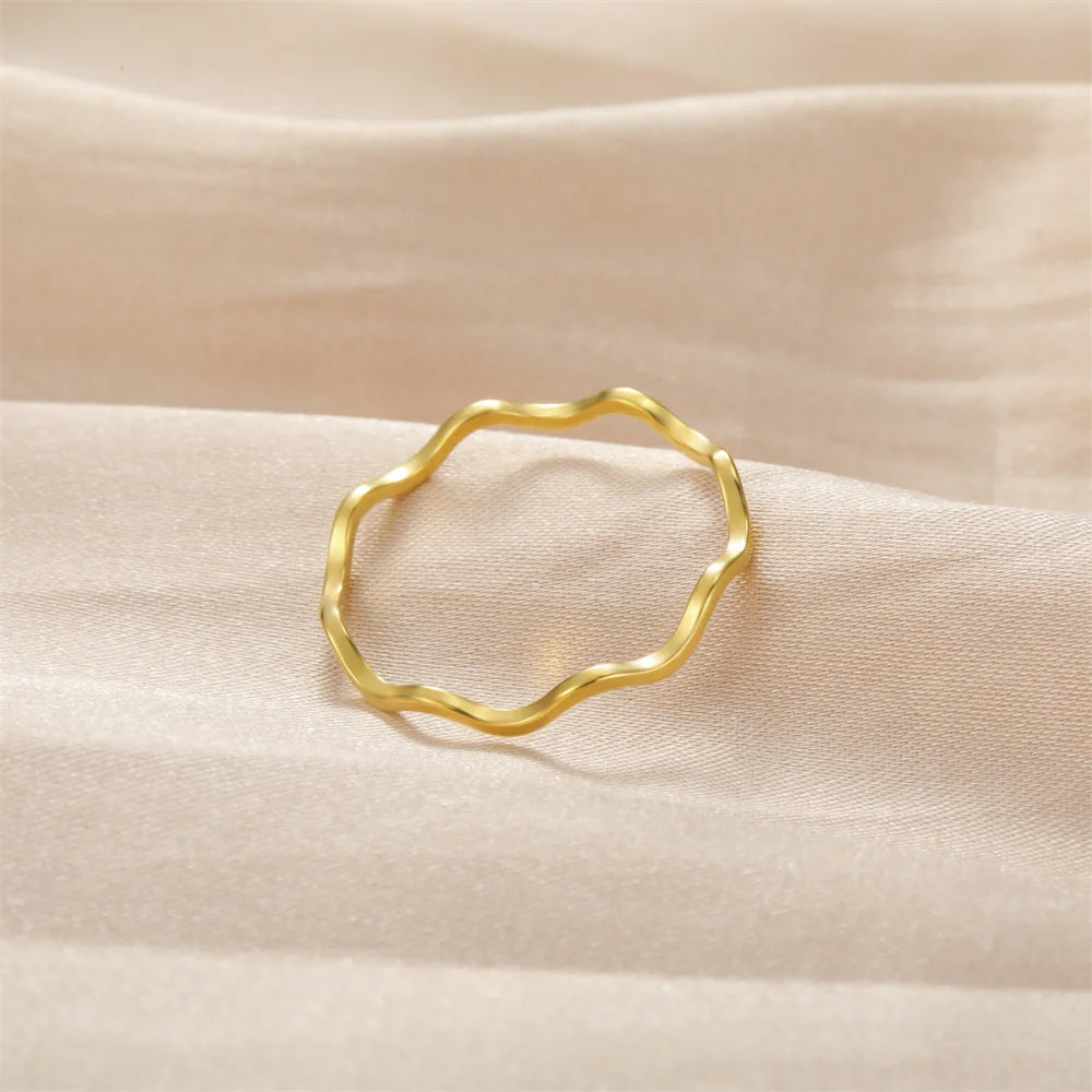 Minimalist Stackable Wave Rings for Women Geometric Finger Ring Stainless Steel Golden Jewelry Thin Rings Set Daily Party Wear
