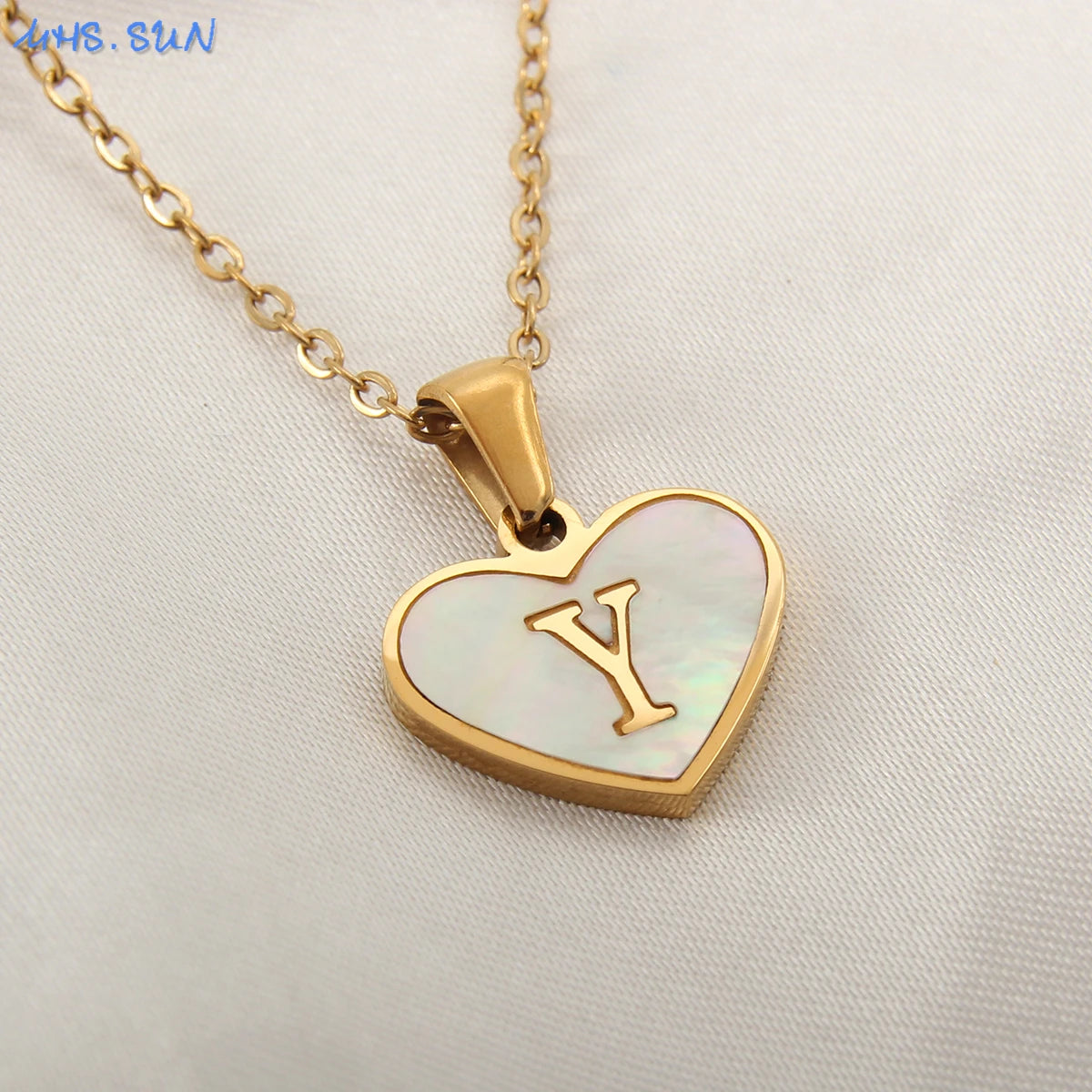 MHS.SUN Stainless Steel Heart Initial Necklace for Women Girls Gold Plated A-Z 26 Letter Pendant Choker Jewelry Birthday Gifts