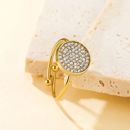 Clear Zircon Round Open Ring Women Stainless Steel Gold Color Adjustable Finger Rings Waterproof Minimalist Jewelry Wholesale