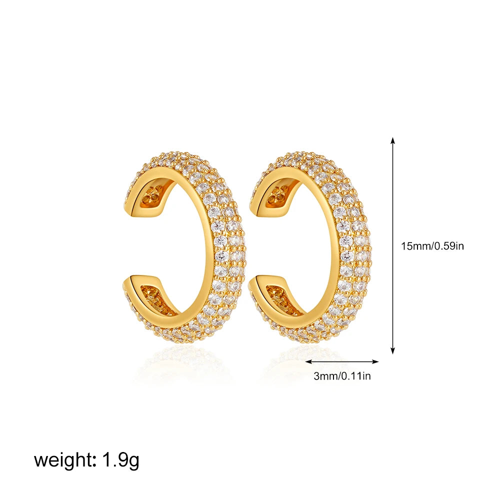 1pcs Delicate CZ Zircon Double Layer C-shape Chunky Cuff Earrings Stainless Steel No Piercing Cartilage Ear Clip Luxury Jewelry