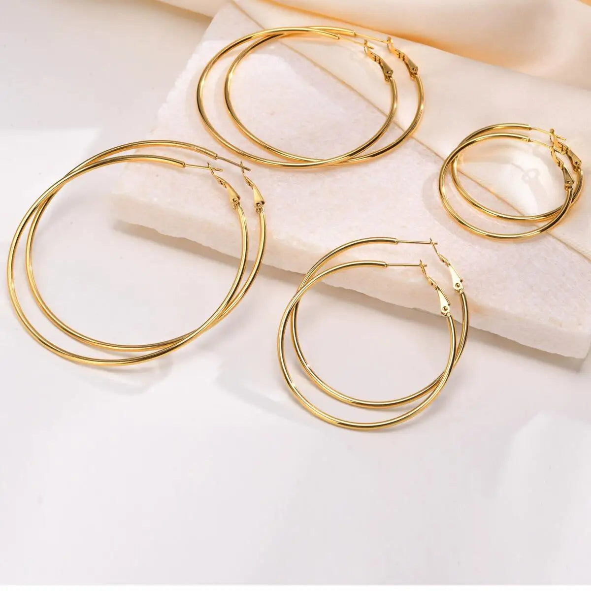 Stainless Steel Big Circle Hoop Earrings for Women,Gold Plated Hypoallergenic Non Tarnish  25mm-70mm Loop Jewelry