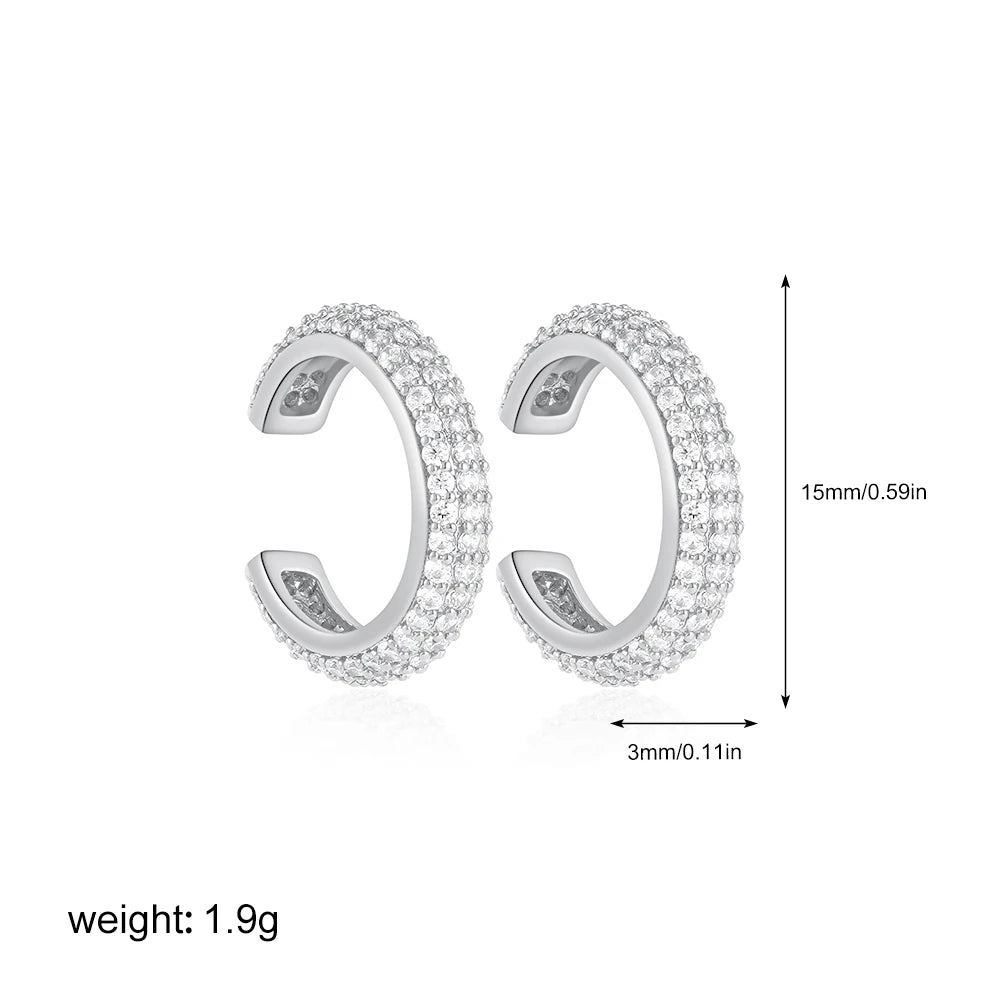 1pcs Delicate CZ Zircon Double Layer C-shape Chunky Cuff Earrings Stainless Steel No Piercing Cartilage Ear Clip Luxury Jewelry