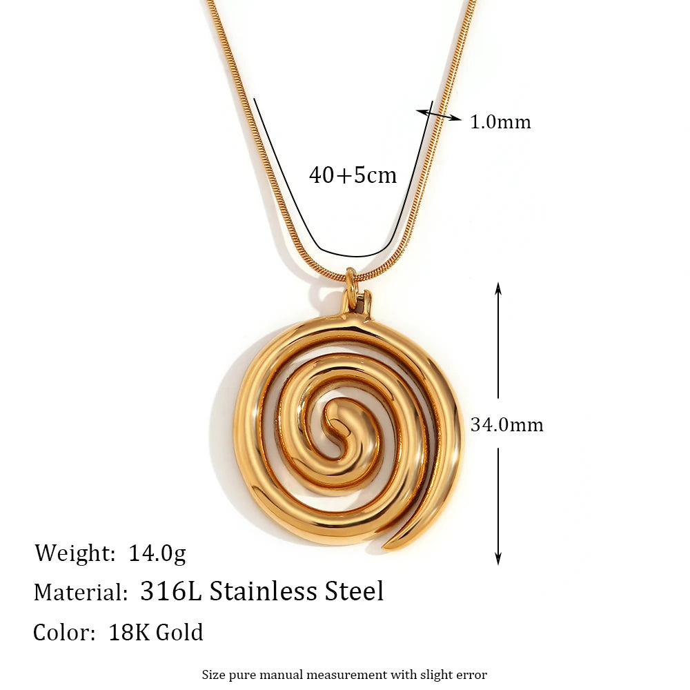 Snake Chain Vortex Spiral Pendant Necklace Waterproof Tarnish Free 18K Gold Plated Jewelry 316L Stainless Steel Accessories