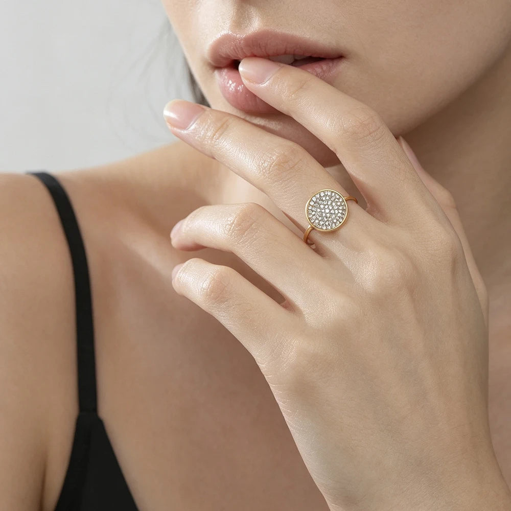 Clear Zircon Round Open Ring Women Stainless Steel Gold Color Adjustable Finger Rings Waterproof Minimalist Jewelry Wholesale