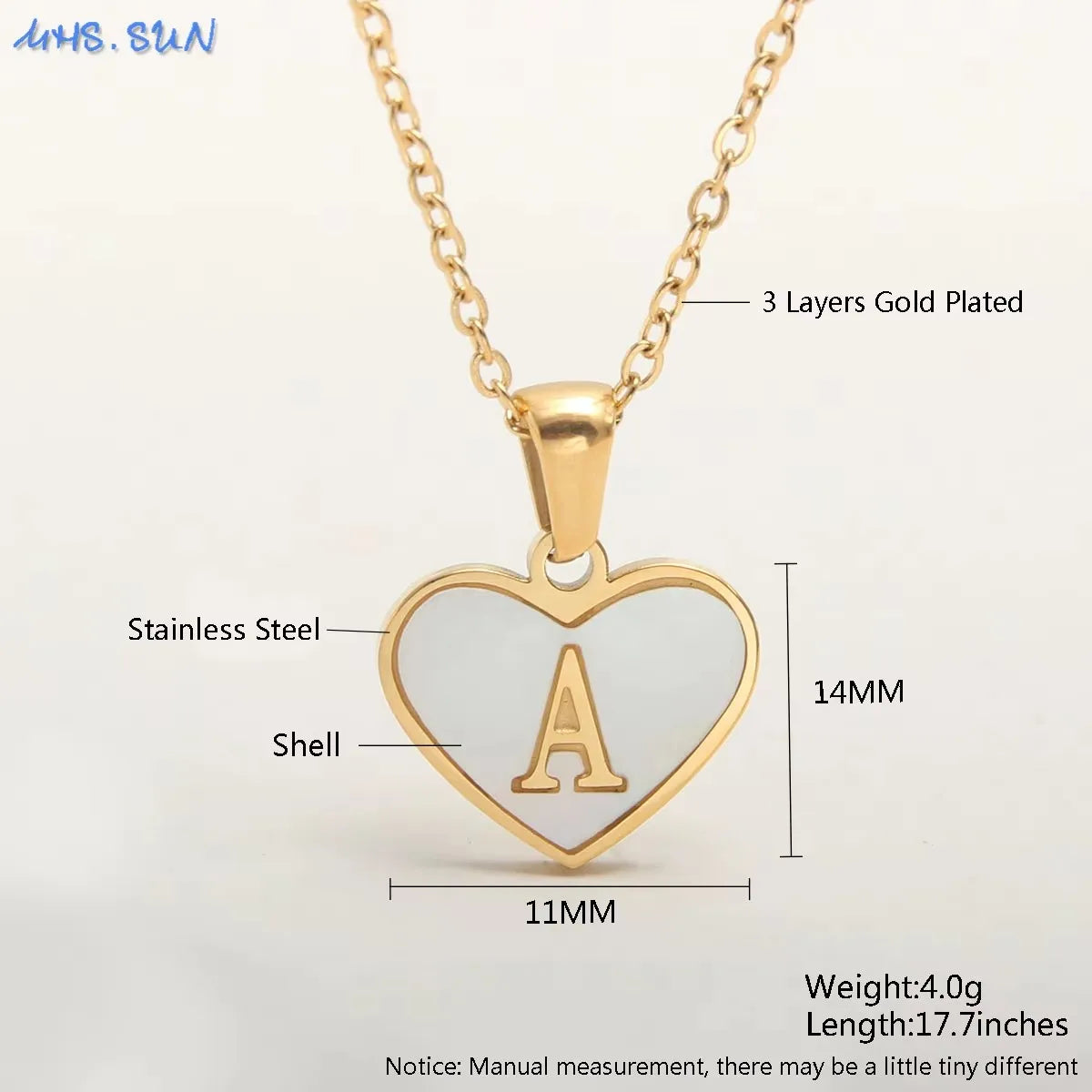 MHS.SUN Stainless Steel Heart Initial Necklace for Women Girls Gold Plated A-Z 26 Letter Pendant Choker Jewelry Birthday Gifts