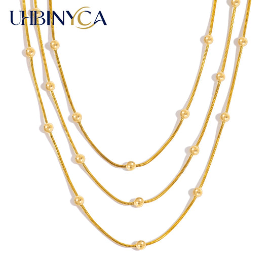Triple Layer Necklace Set, Stackable 3 Layer Choker for Women, 18K Gold Plated Stainless Steel Fashion Layered Jewelry
