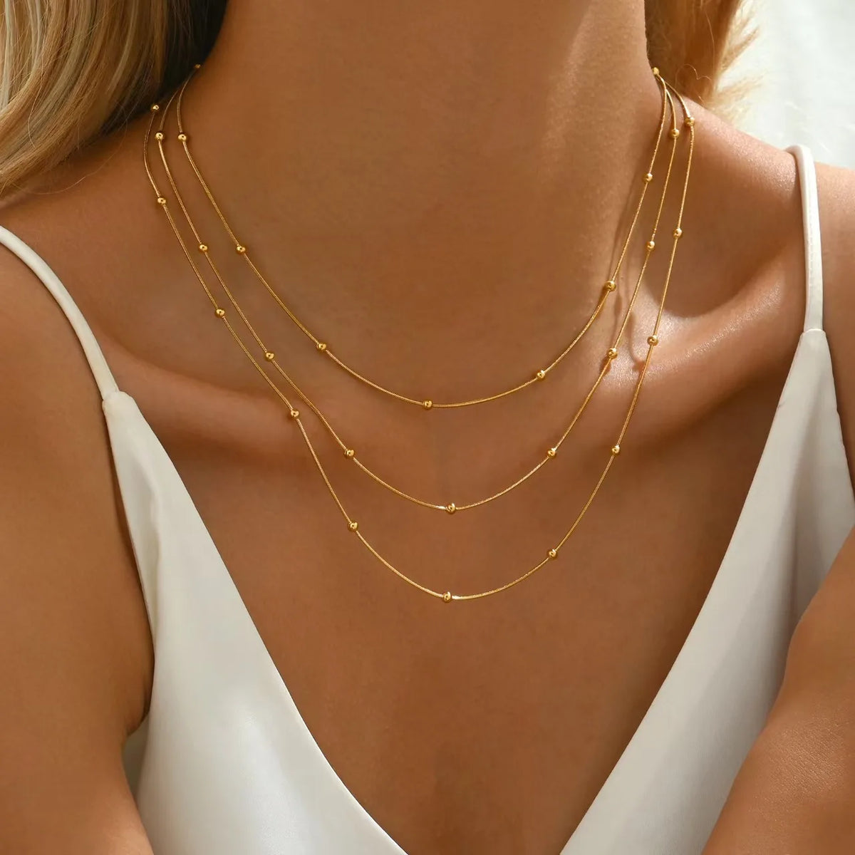 Triple Layer Necklace Set, Stackable 3 Layer Choker for Women, 18K Gold Plated Stainless Steel Fashion Layered Jewelry