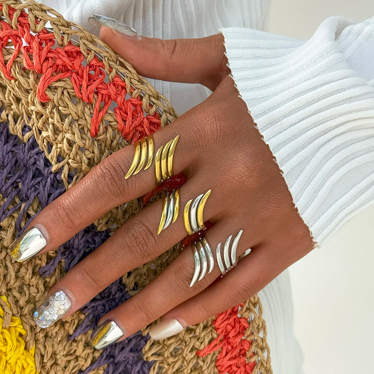 Minimalist 18K Gold Plated Line Stainless Steel Rings Thin Waterproof Quality Jewelry Stackable Rings Women's Accessories Gifts