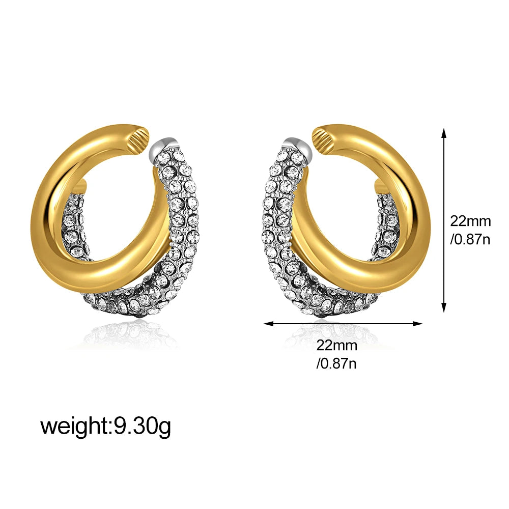 1pcs Delicate CZ Zircon Double Layer C-shape Chunky Cuff Earrings Stainless Steel No Piercing Cartilage Ear Clip Luxury Jewelry