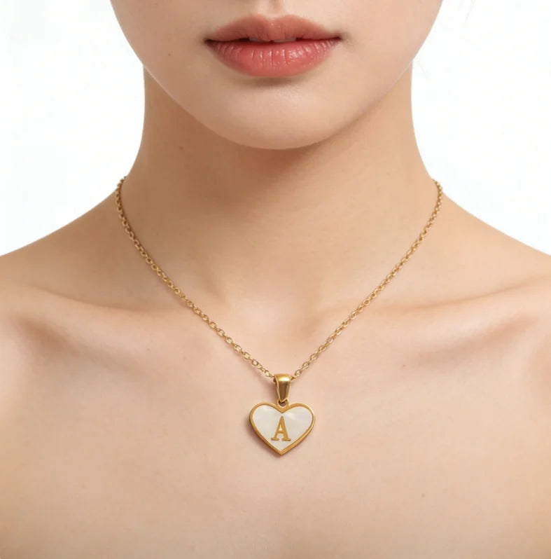 MHS.SUN Stainless Steel Heart Initial Necklace for Women Girls Gold Plated A-Z 26 Letter Pendant Choker Jewelry Birthday Gifts