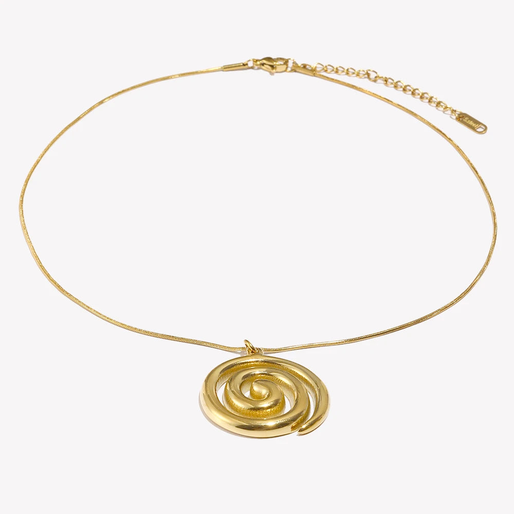Snake Chain Vortex Spiral Pendant Necklace Waterproof Tarnish Free 18K Gold Plated Jewelry 316L Stainless Steel Accessories