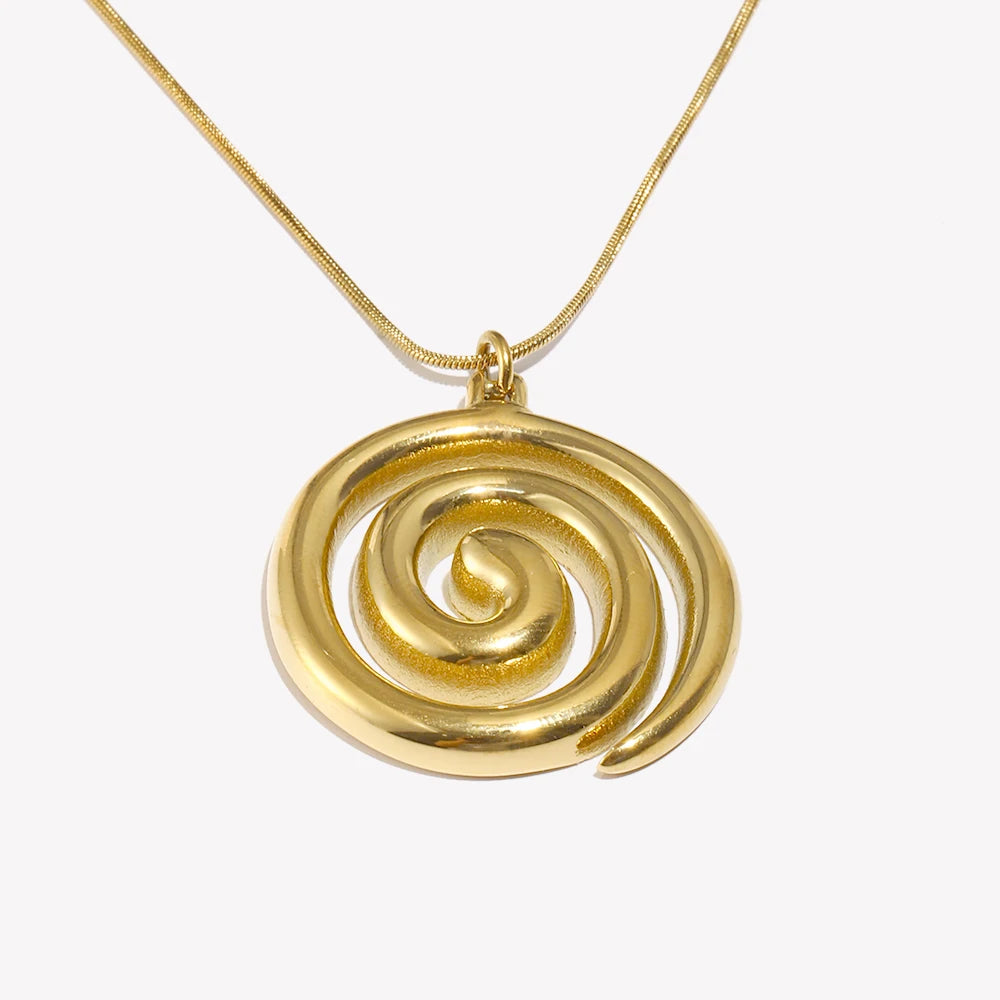 Snake Chain Vortex Spiral Pendant Necklace Waterproof Tarnish Free 18K Gold Plated Jewelry 316L Stainless Steel Accessories