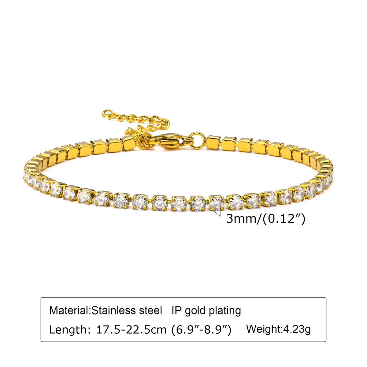 Classic Charm Tennis Bracelet for Women, AAA Zircon Stainless Steel Chain Bracelet, Wedding Birthday Party Jewelry Waterproof