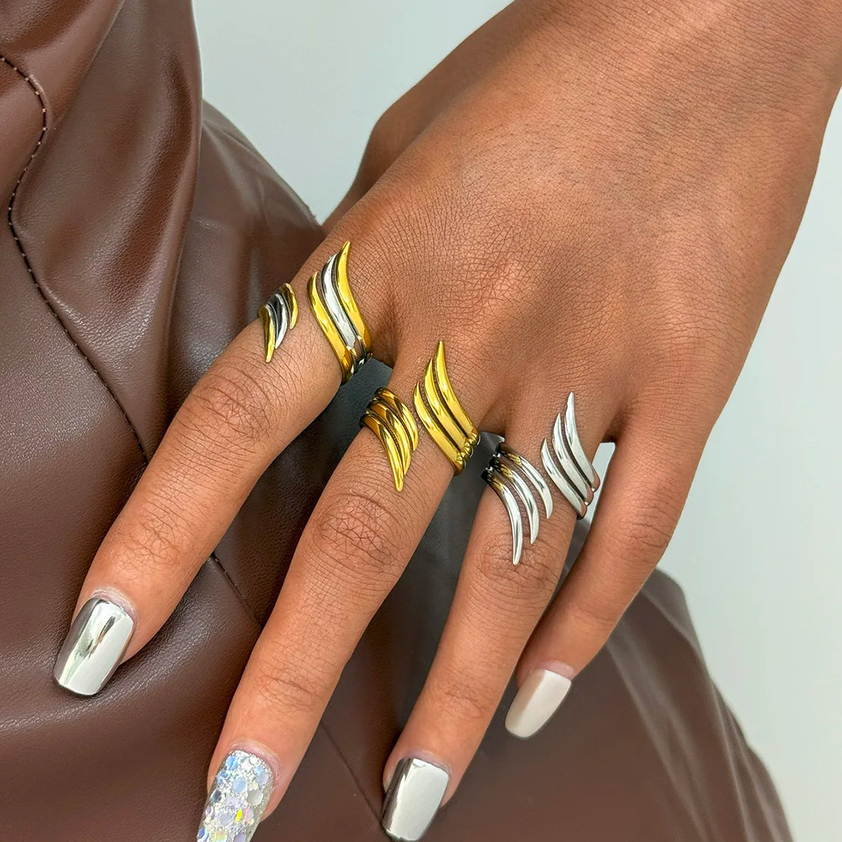 Minimalist 18K Gold Plated Line Stainless Steel Rings Thin Waterproof Quality Jewelry Stackable Rings Women's Accessories Gifts