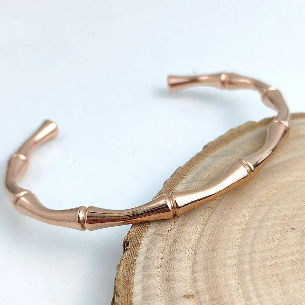 316L Stainless Steel 18K Gold Plated Bamboo Joint Open Cuff Bangle Adjustable Bracelet Minimal Lucky Stack Jewelry For Women