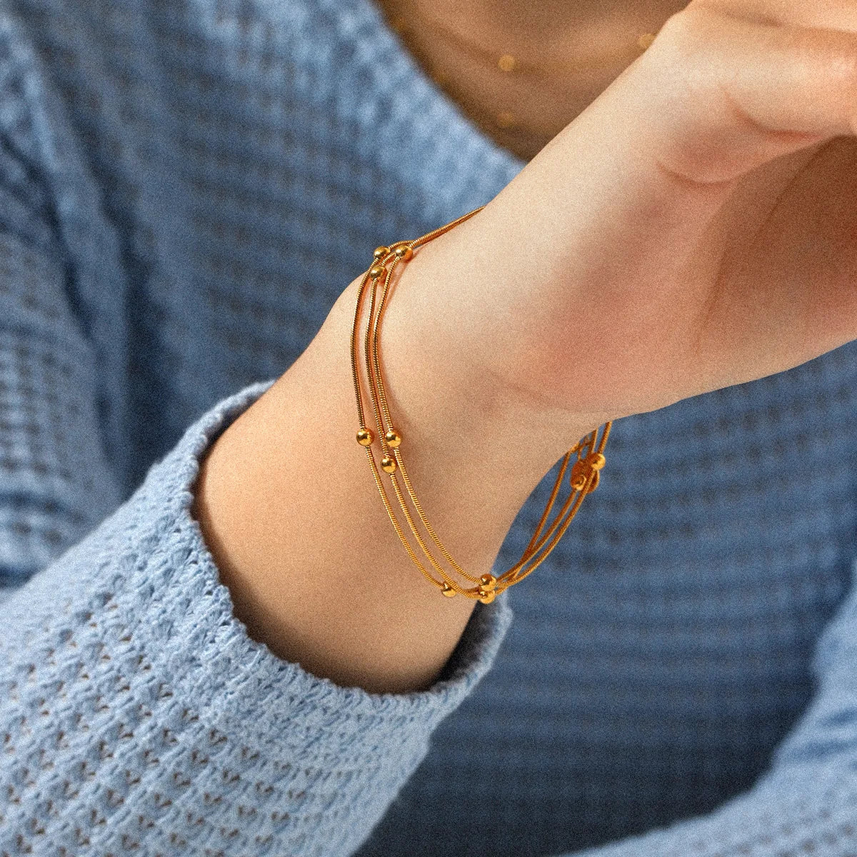Triple Layer Necklace Set, Stackable 3 Layer Choker for Women, 18K Gold Plated Stainless Steel Fashion Layered Jewelry