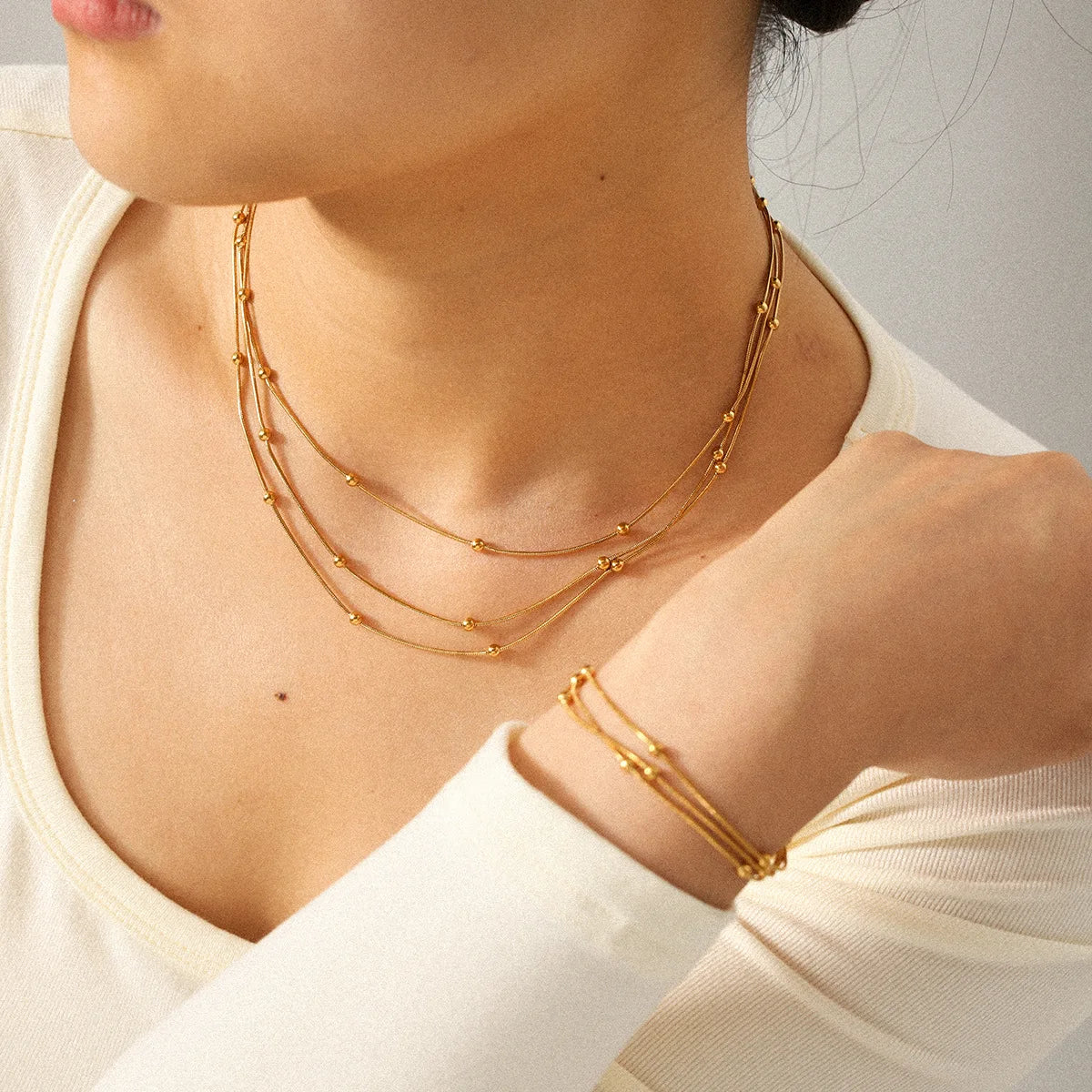 Triple Layer Necklace Set, Stackable 3 Layer Choker for Women, 18K Gold Plated Stainless Steel Fashion Layered Jewelry
