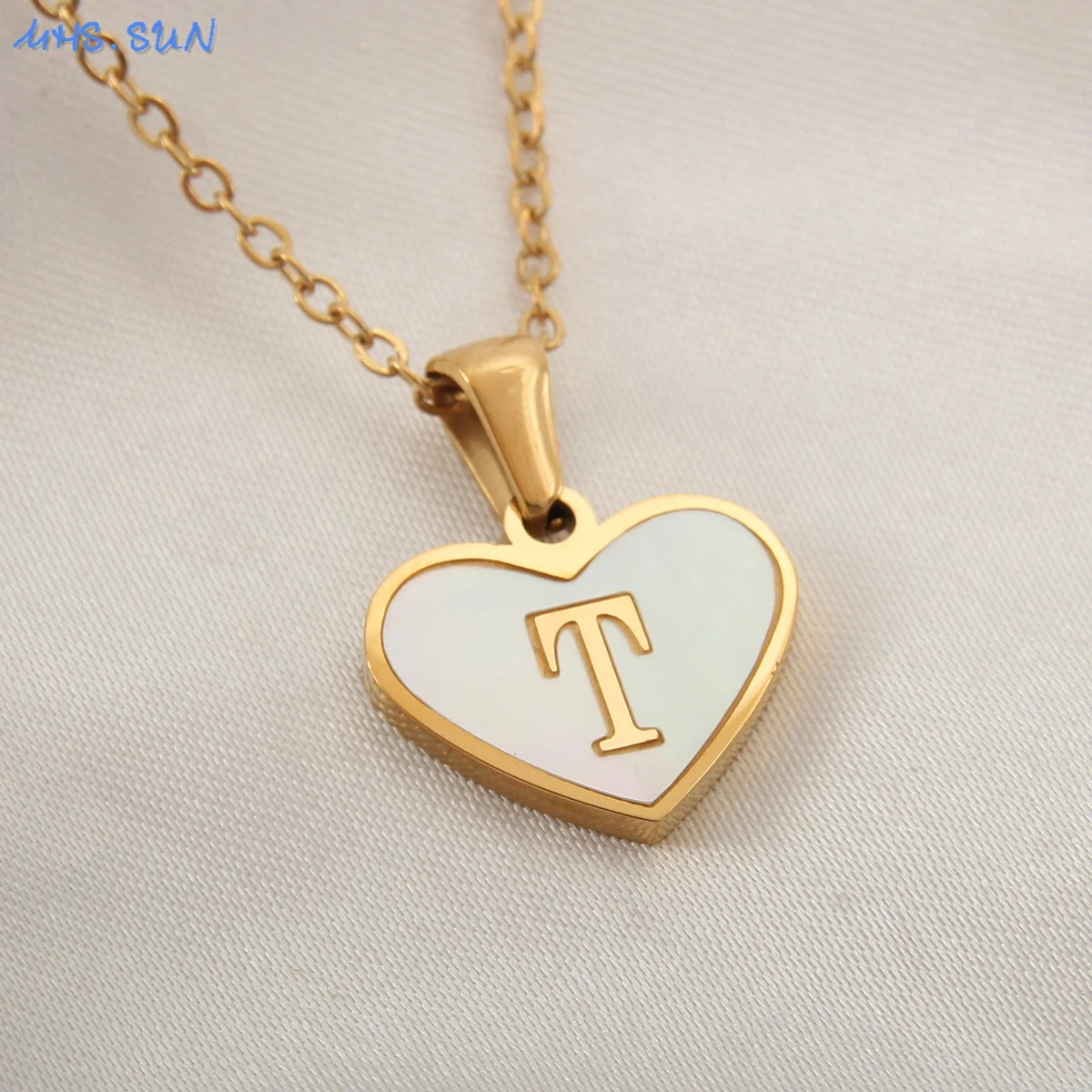 MHS.SUN Stainless Steel Heart Initial Necklace for Women Girls Gold Plated A-Z 26 Letter Pendant Choker Jewelry Birthday Gifts