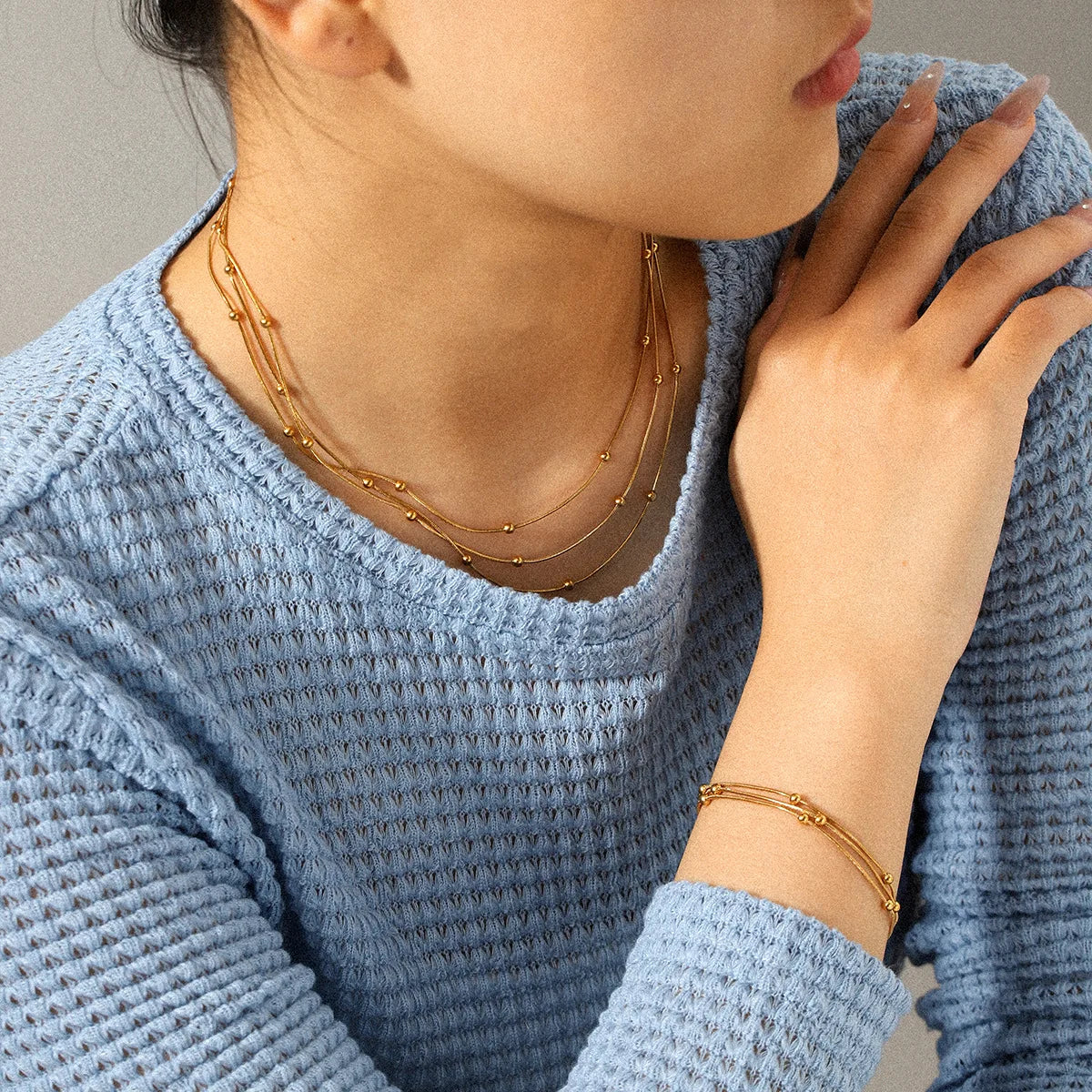 Triple Layer Necklace Set, Stackable 3 Layer Choker for Women, 18K Gold Plated Stainless Steel Fashion Layered Jewelry