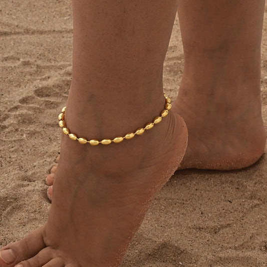 Beaed Ball Anklet Bracelet for Women, Waterproof Adjustable Link, 3mm 5mm Stainless Steel Stackable Gold Plated Anklet Jewelry