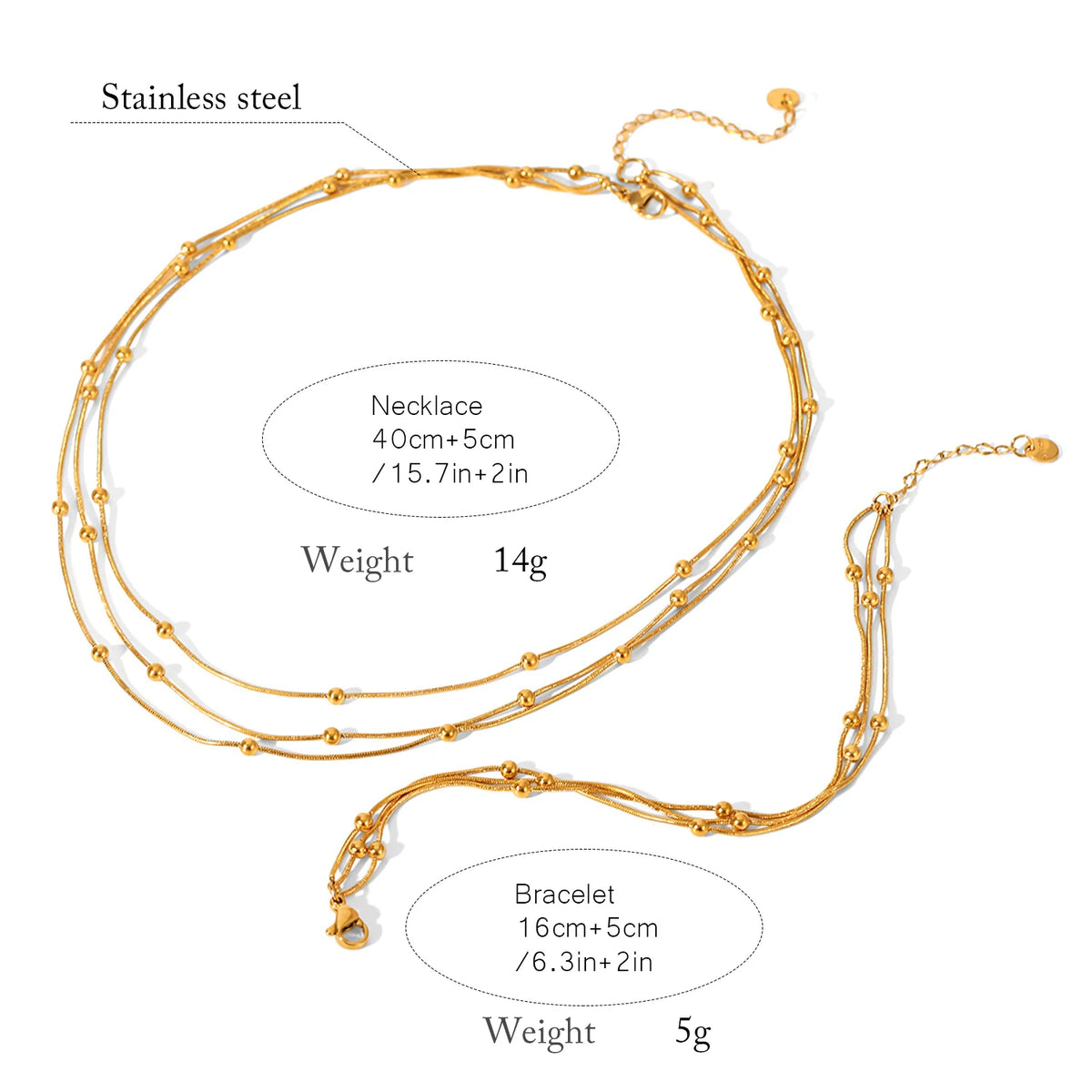 Triple Layer Necklace Set, Stackable 3 Layer Choker for Women, 18K Gold Plated Stainless Steel Fashion Layered Jewelry