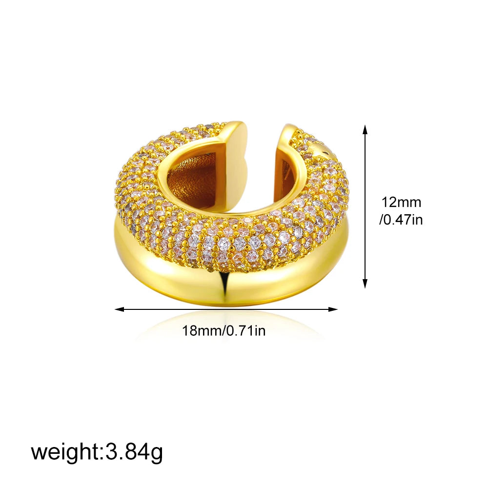 1pcs Delicate CZ Zircon Double Layer C-shape Chunky Cuff Earrings Stainless Steel No Piercing Cartilage Ear Clip Luxury Jewelry