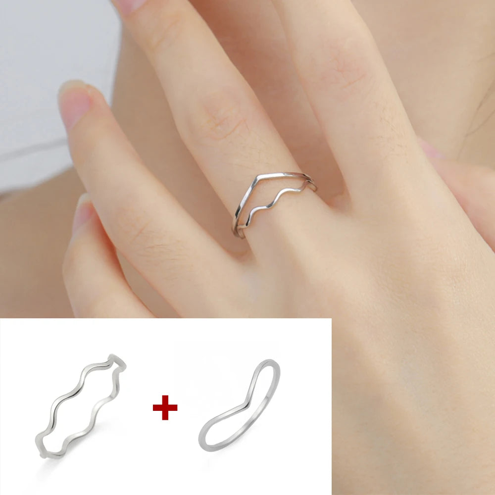 Minimalist Stackable Wave Rings for Women Geometric Finger Ring Stainless Steel Golden Jewelry Thin Rings Set Daily Party Wear