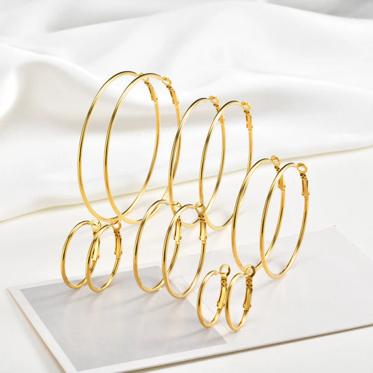 Stainless Steel Big Circle Hoop Earrings for Women,Gold Plated Hypoallergenic Non Tarnish  25mm-70mm Loop Jewelry