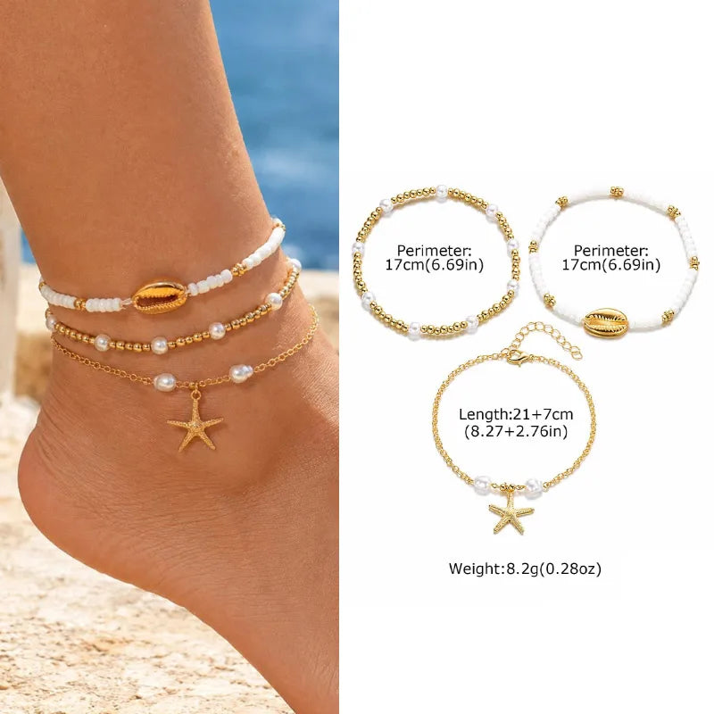 Waterproof Layered Anklet Bracelet for Women, Adjustable Gold Plated with Zirconia Stainless Steel Link Foot Chain Jewelry