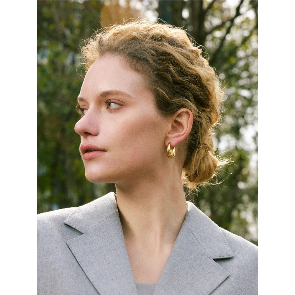 Yhpup 316L Stainless Steel Geometric U-Shape Hoop Earrings 18K Gold PVD Plated Popular Daily Classy Waterproof Jewelry Accessory