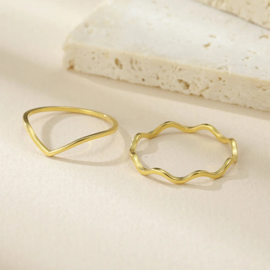 Minimalist Stackable Wave Rings for Women Geometric Finger Ring Stainless Steel Golden Jewelry Thin Rings Set Daily Party Wear