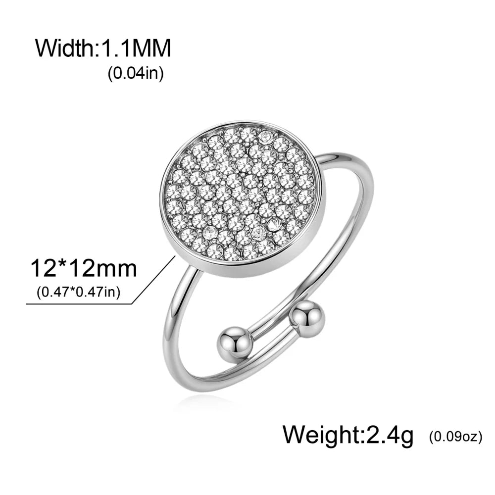Clear Zircon Round Open Ring Women Stainless Steel Gold Color Adjustable Finger Rings Waterproof Minimalist Jewelry Wholesale