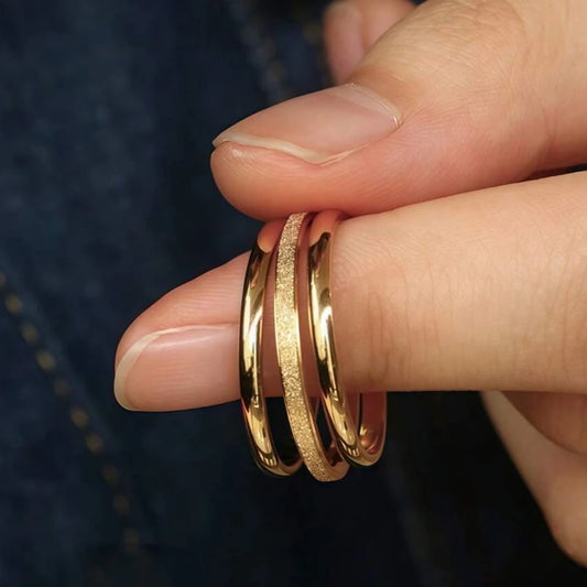 Yupsk 3Pcs/set Vintage 18K Gold Plated Stainless Steel Stacking Rings for Women Minimalist Fashion Waterproof Jewelry Gift