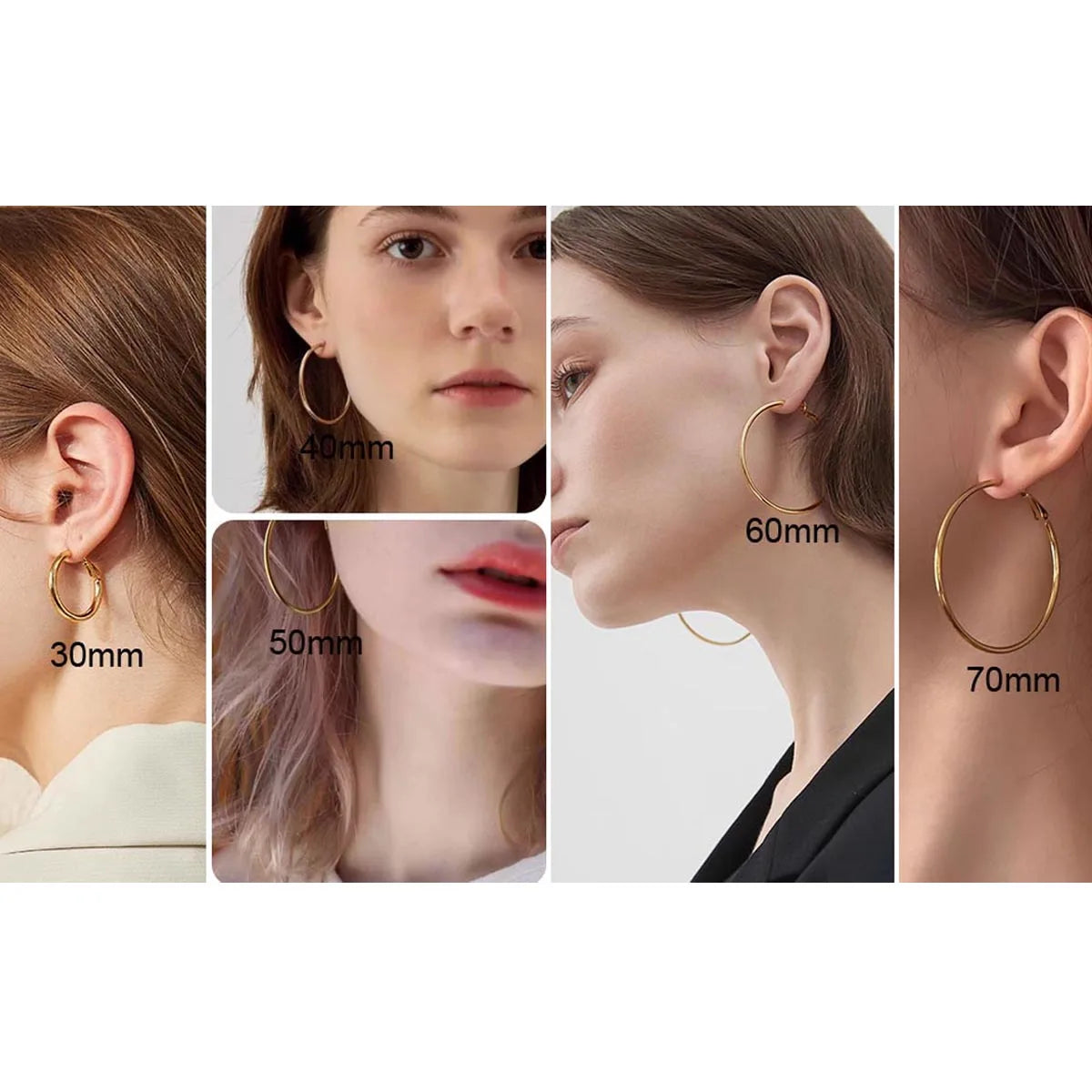Stainless Steel Big Circle Hoop Earrings for Women,Gold Plated Hypoallergenic Non Tarnish  25mm-70mm Loop Jewelry